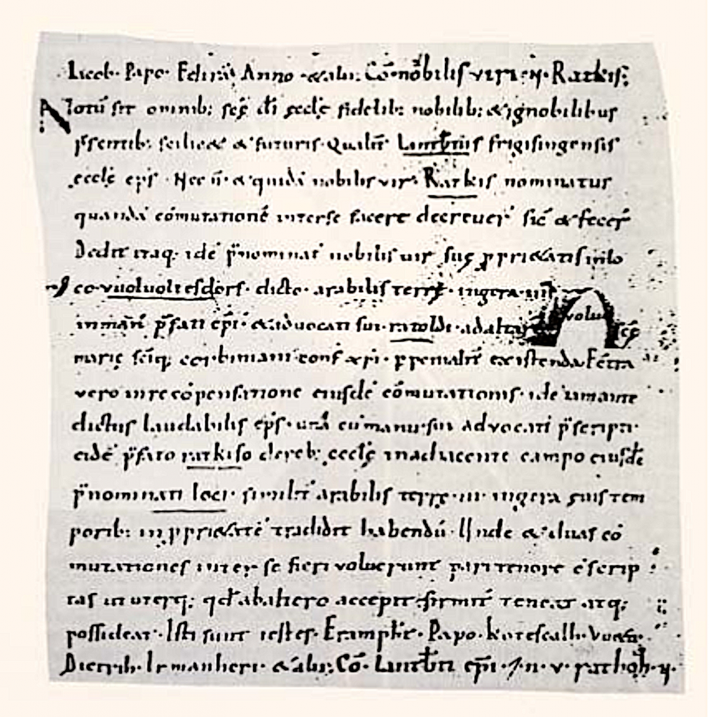 Urkunde mit der ersten Erwähnung der Familie aus dem Jahre 948